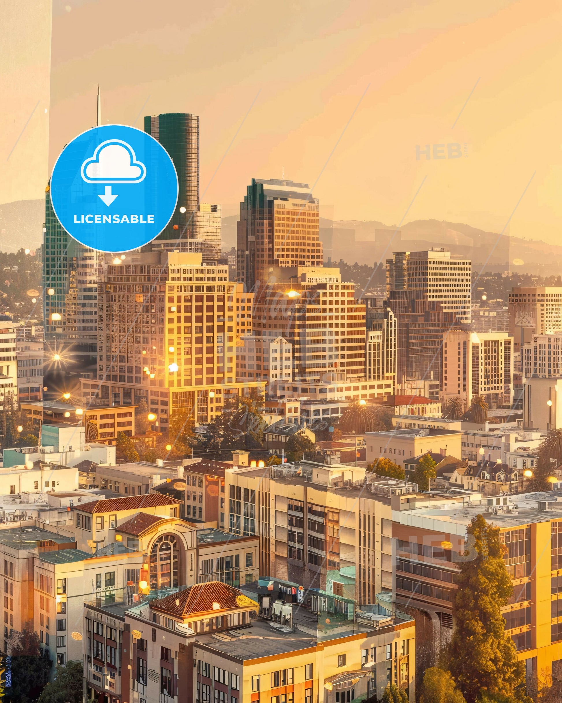 San Jose City Skyline Double Exposure - A city skyline with many tall buildings