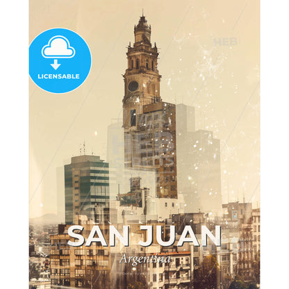 San Juan Skyline Architecture Composite Poster - A city with a tall tower - Square format print template
