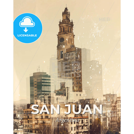 San Juan Skyline Architecture Composite Poster - A city with a tall tower - Square format print template