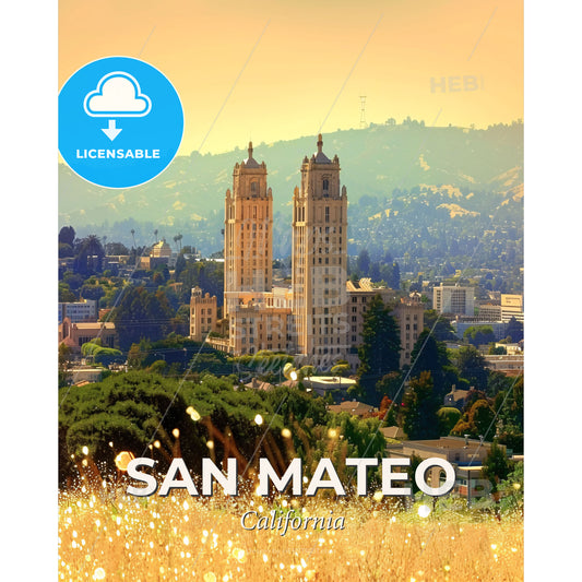 San Mateo Skyline Double Exposure Composite Art - A tall buildings in a city - Square format print template