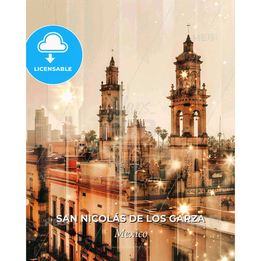 San Nicolas Skyline Cityscape Local Icons Poster - A city with tall towers - Square format print template
