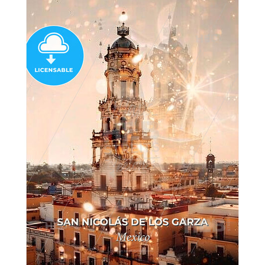 San Nicolas de los Garza City Skyline Art Print - A large building with a tower - Square format print template