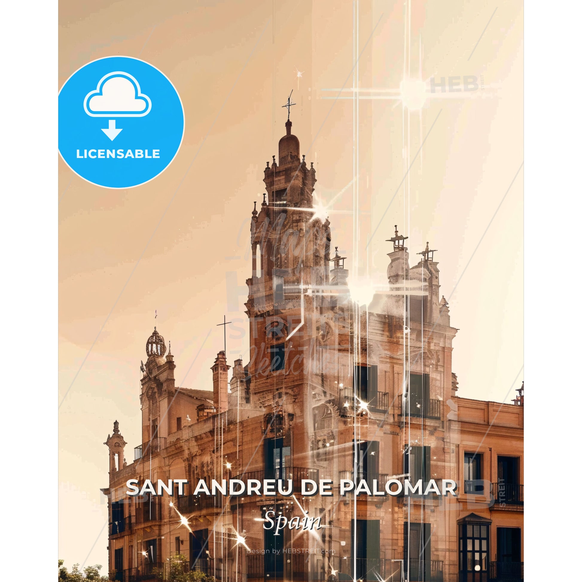 Sant Andreu de Palomar: City Skyline Meets Local Charm - A building with a tower - Square format print template