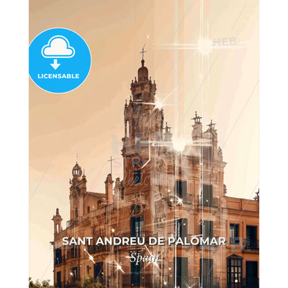 Sant Andreu de Palomar: City Skyline Meets Local Charm - A building with a tower - Square format print template