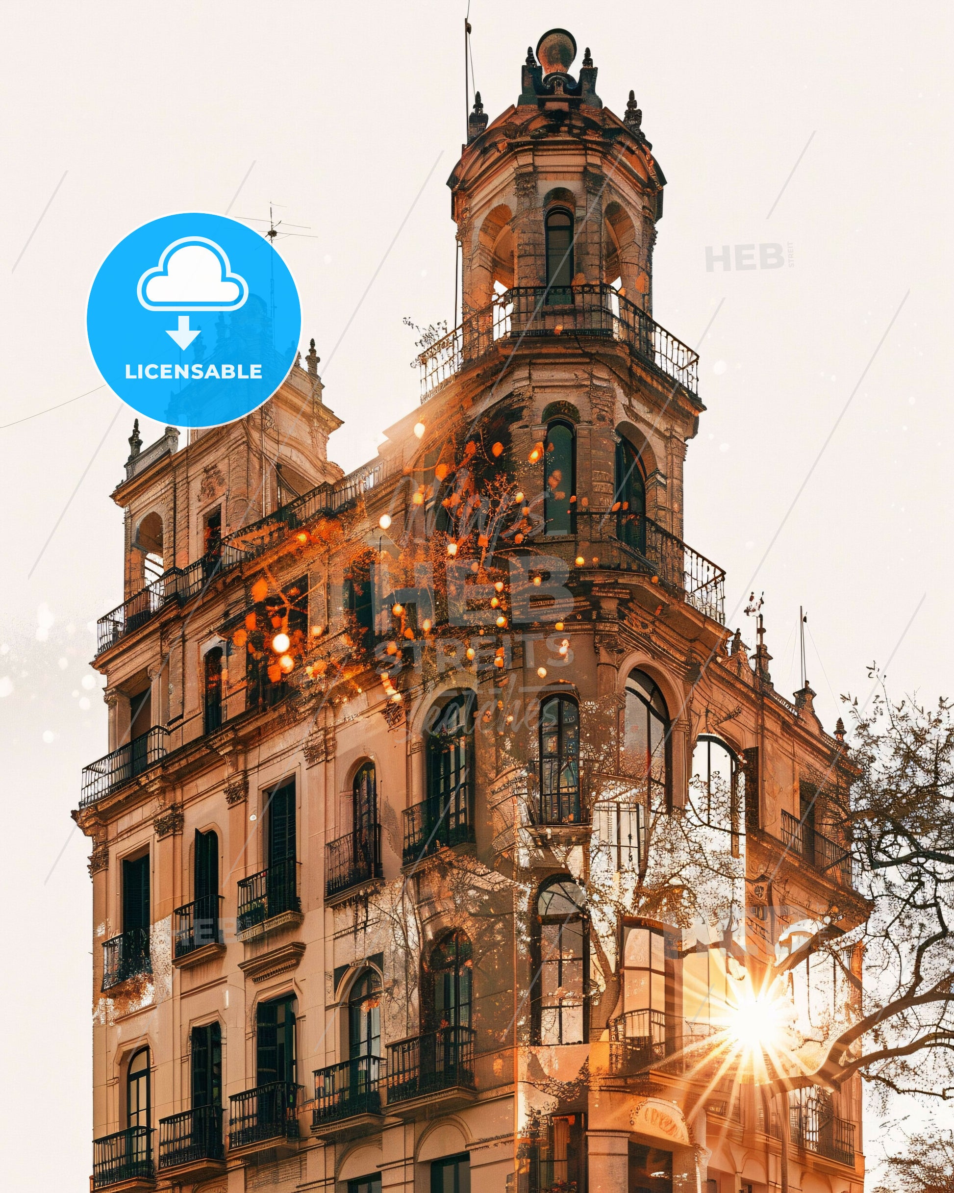 Sant Andreu de Palomar: City Icons on Beige - A building with a tower and a tree