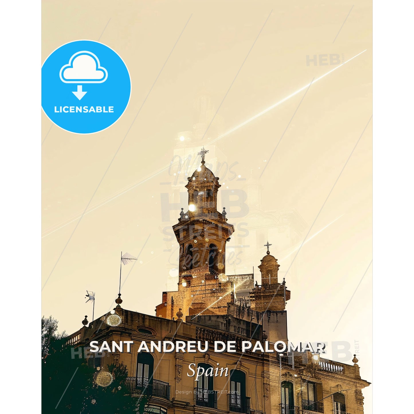 Sant Andreu de Palomar Skyline Double Exposure Art - A building with a tower - Square format print template