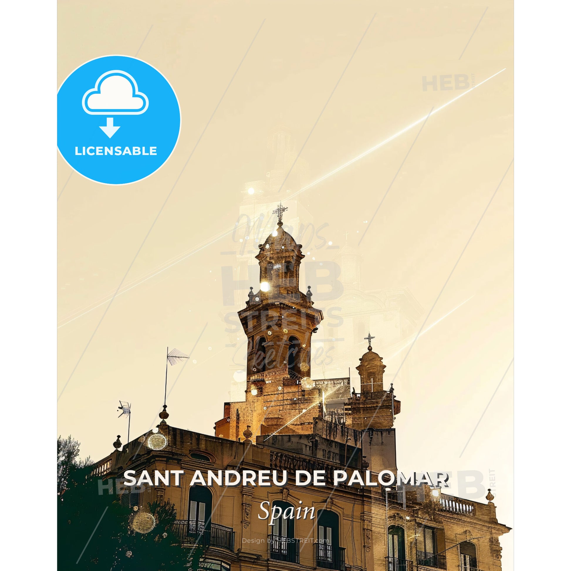 Sant Andreu de Palomar Skyline Double Exposure Art - A building with a tower - Square format print template