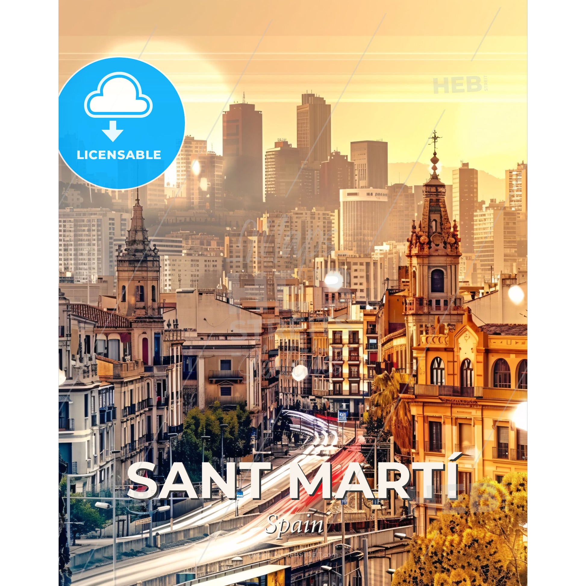 Sant Marti Double Exposure Skylines To Light Up Your Wall - A city with a road and buildings - Square format print template