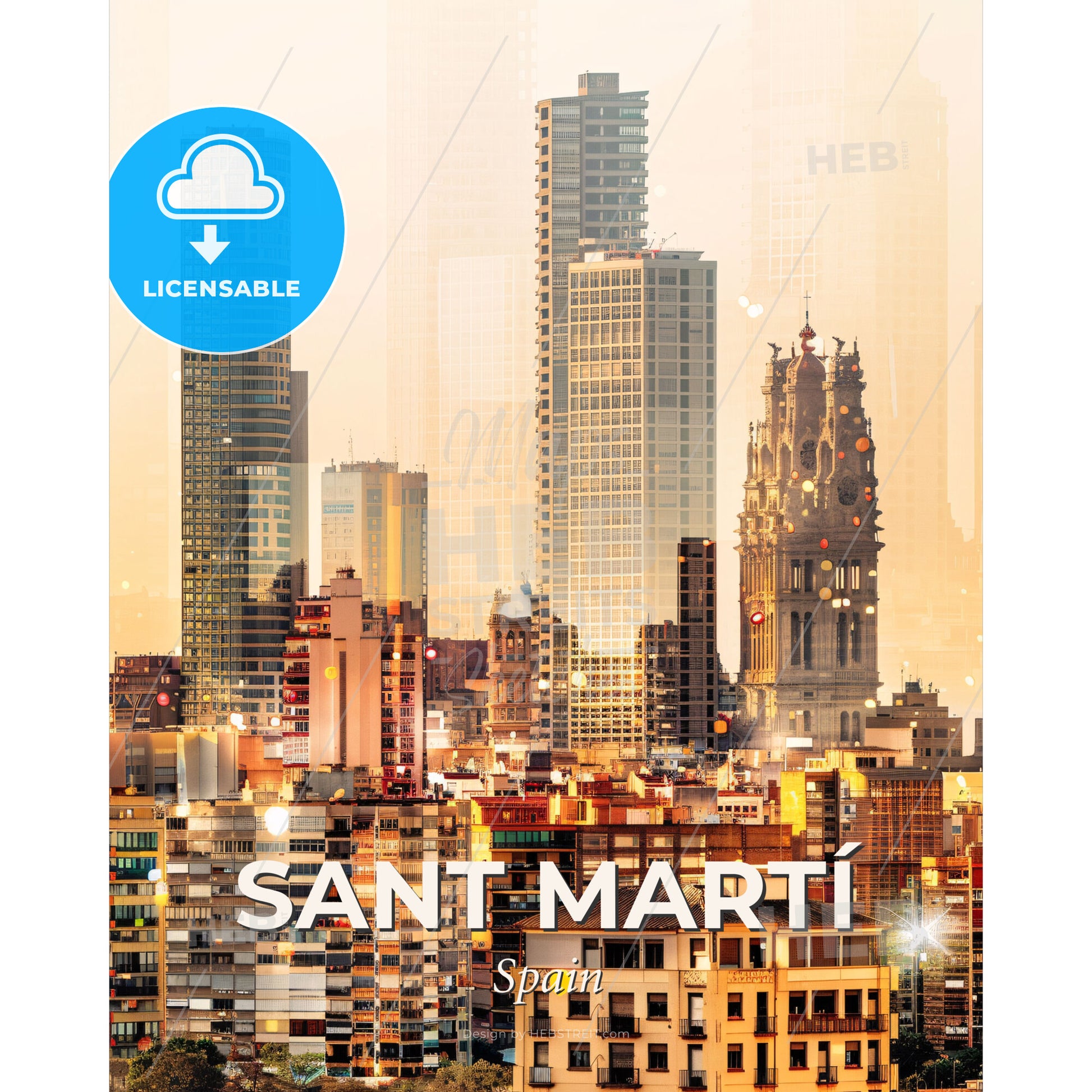 Sant Martí City Skyline Composite Artwork - A city skyline with many tall buildings - Square format print template