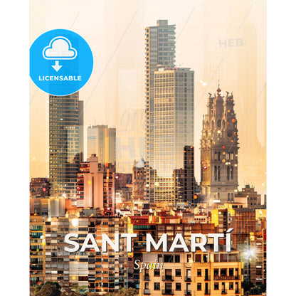 Sant Martí City Skyline Composite Artwork - A city skyline with many tall buildings - Square format print template