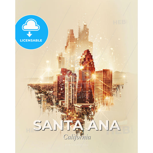 Santa Ana Skyline Composite Art Poster - A city skyline with lights - Square format print template