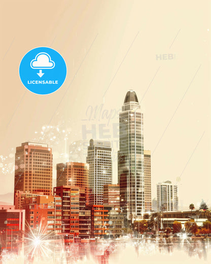 Santa Clara Cityscape Art: Skyline and Architecture Composite - A city skyline with fireworks