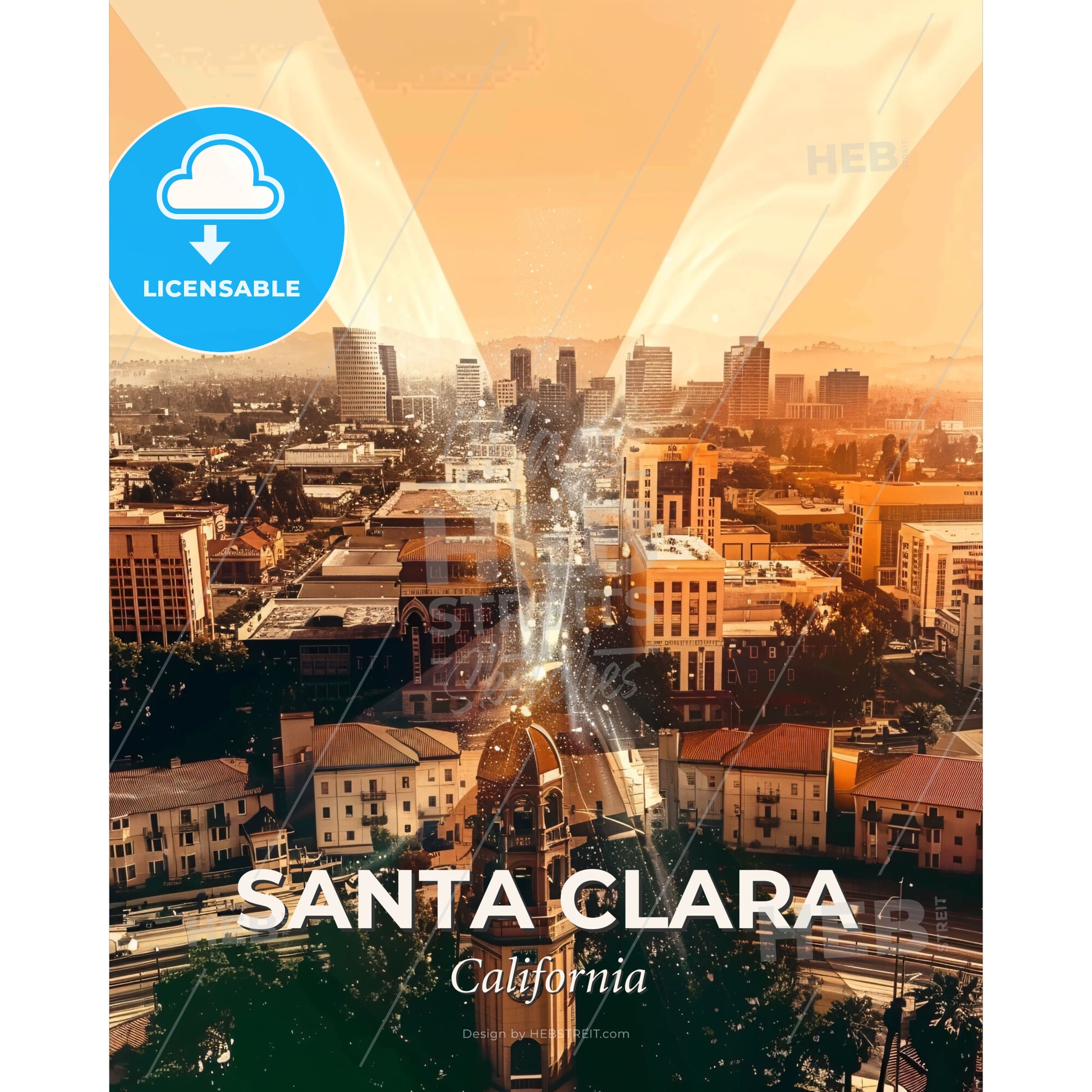 Santa Clara Skyline Artistic Composite Poster - A city with lights coming out of it - Square format print template