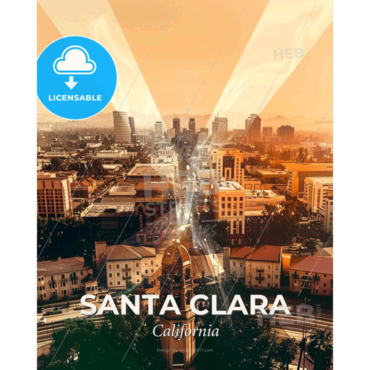 Santa Clara Skyline Artistic Composite Poster - A city with lights coming out of it - Square format print template