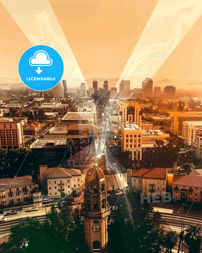 Santa Clara Skyline Artistic Composite Poster - A city with lights coming out of it