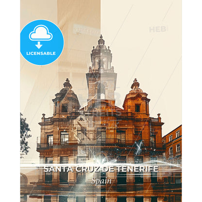 Santa Cruz de Tenerife City Lights Panorama - A building with a tower - Square format print template