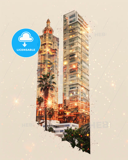 Santa Cruz Cityscape Art with Local Icons - A double exposure of a city