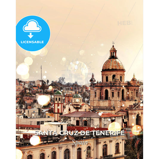 Santa Cruz Skyline Art with Local Icons - A city with a dome and a building - Square format print template