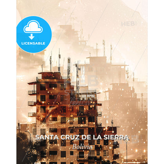 Santa Cruz de la Sierra Urban Silhouette Art - A building with many windows - Square format print template