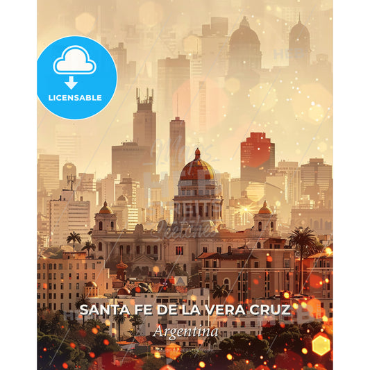 Santa Fe City's Skyline Composite Artwork Poster - A city with many buildings - Square format print template
