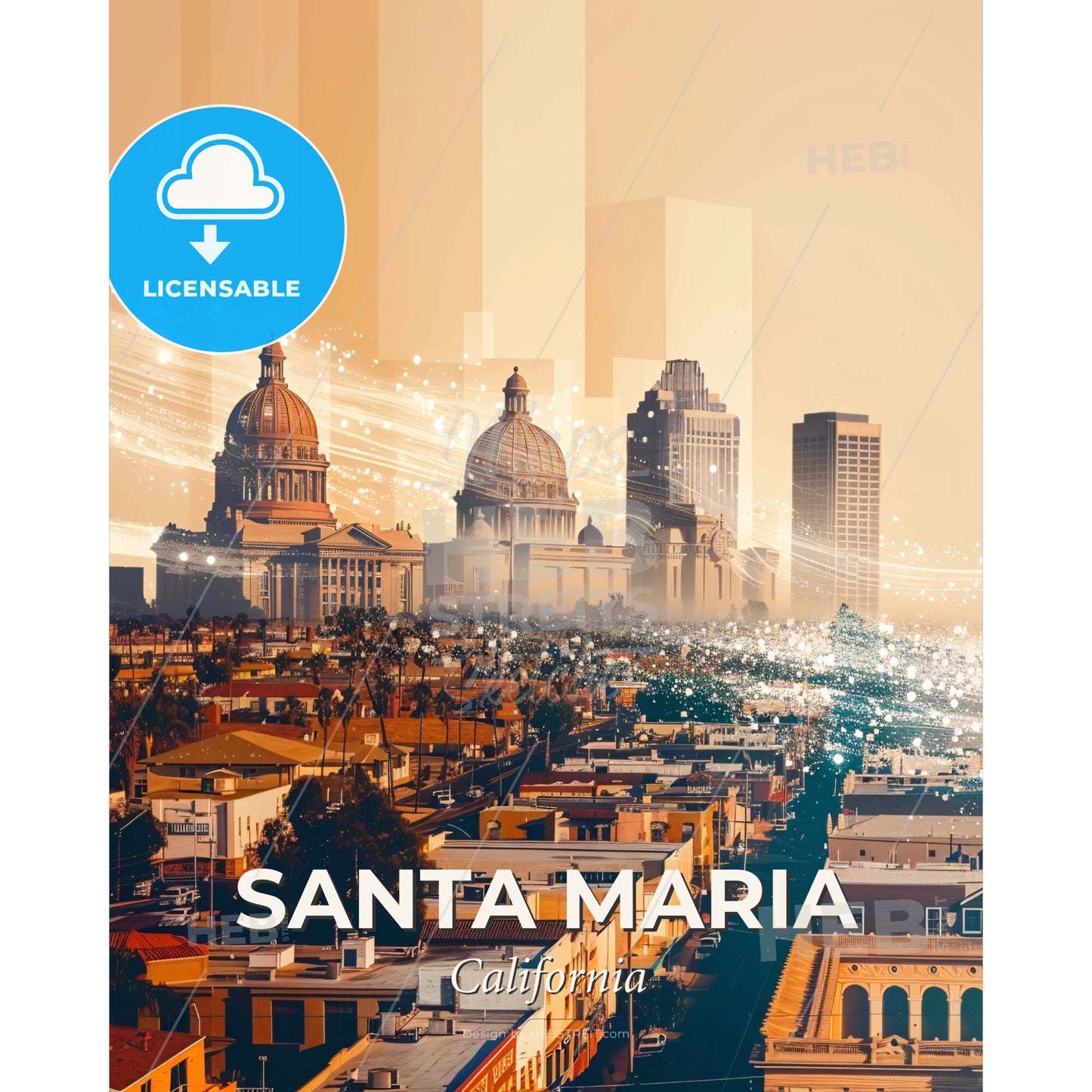 Santa Maria City Skyline Composite Art - A city with many buildings and a city skyline - Square format print template