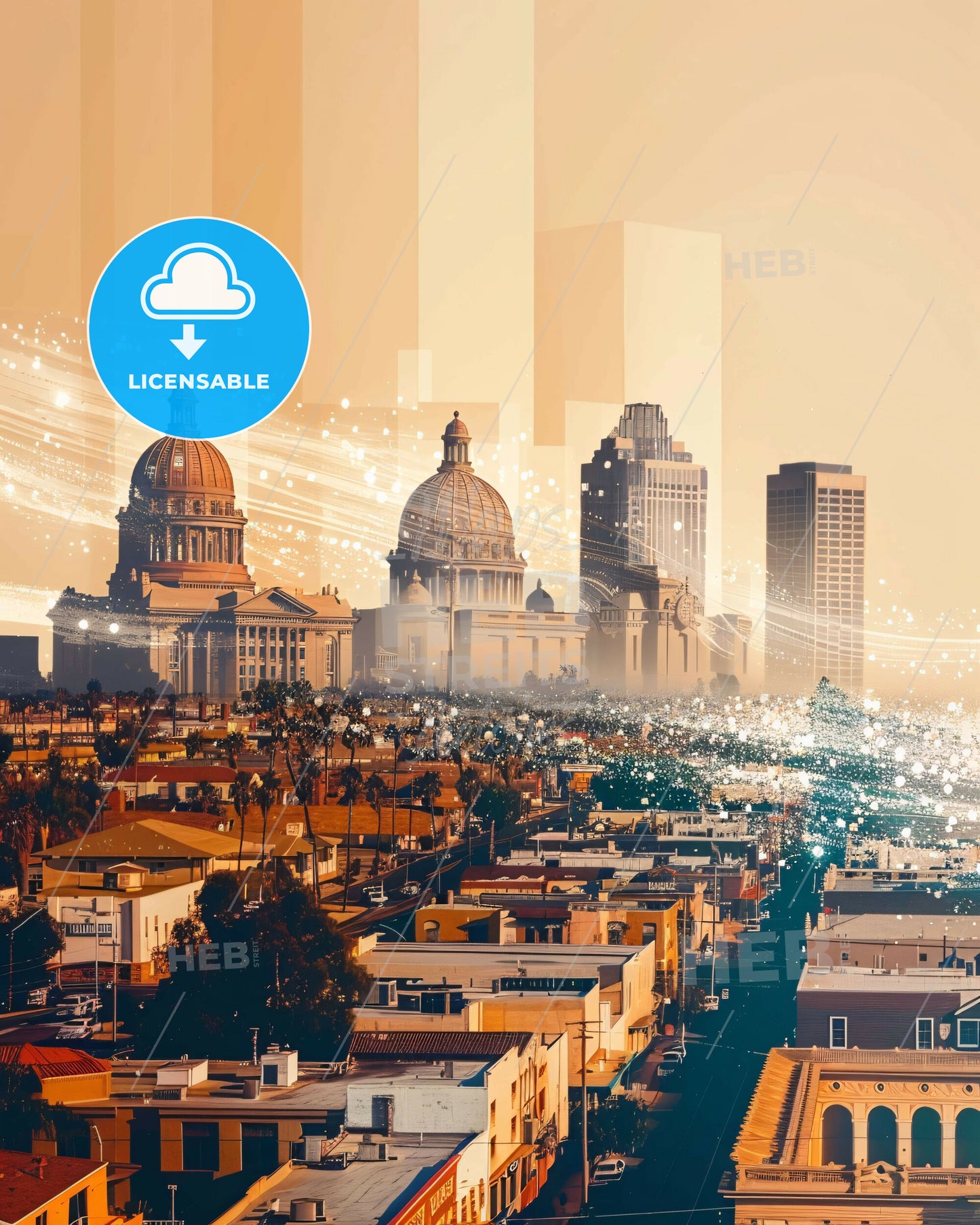 Santa Maria City Skyline Composite Art - A city with many buildings and a city skyline