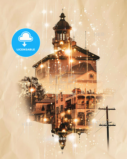 Santa Maria City Scenescape Skyline Print - A double exposure of a building