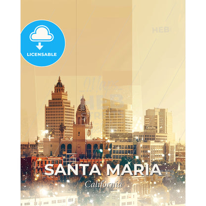 Santa Maria Skyline Art: Local Charm Radiating - A city skyline with tall buildings - Square format print template