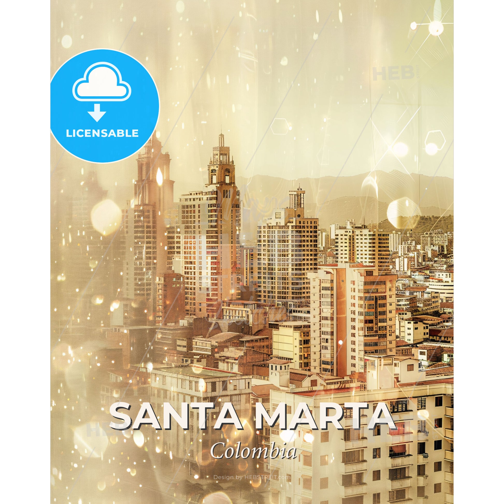 Santa Marta Skyline Double Exposure Magical Colombian City Lights - A city with many tall buildings - Square format print template