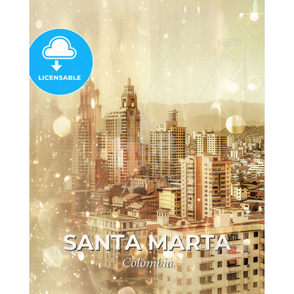 Santa Marta Skyline Double Exposure Magical Colombian City Lights - A city with many tall buildings - Square format print template