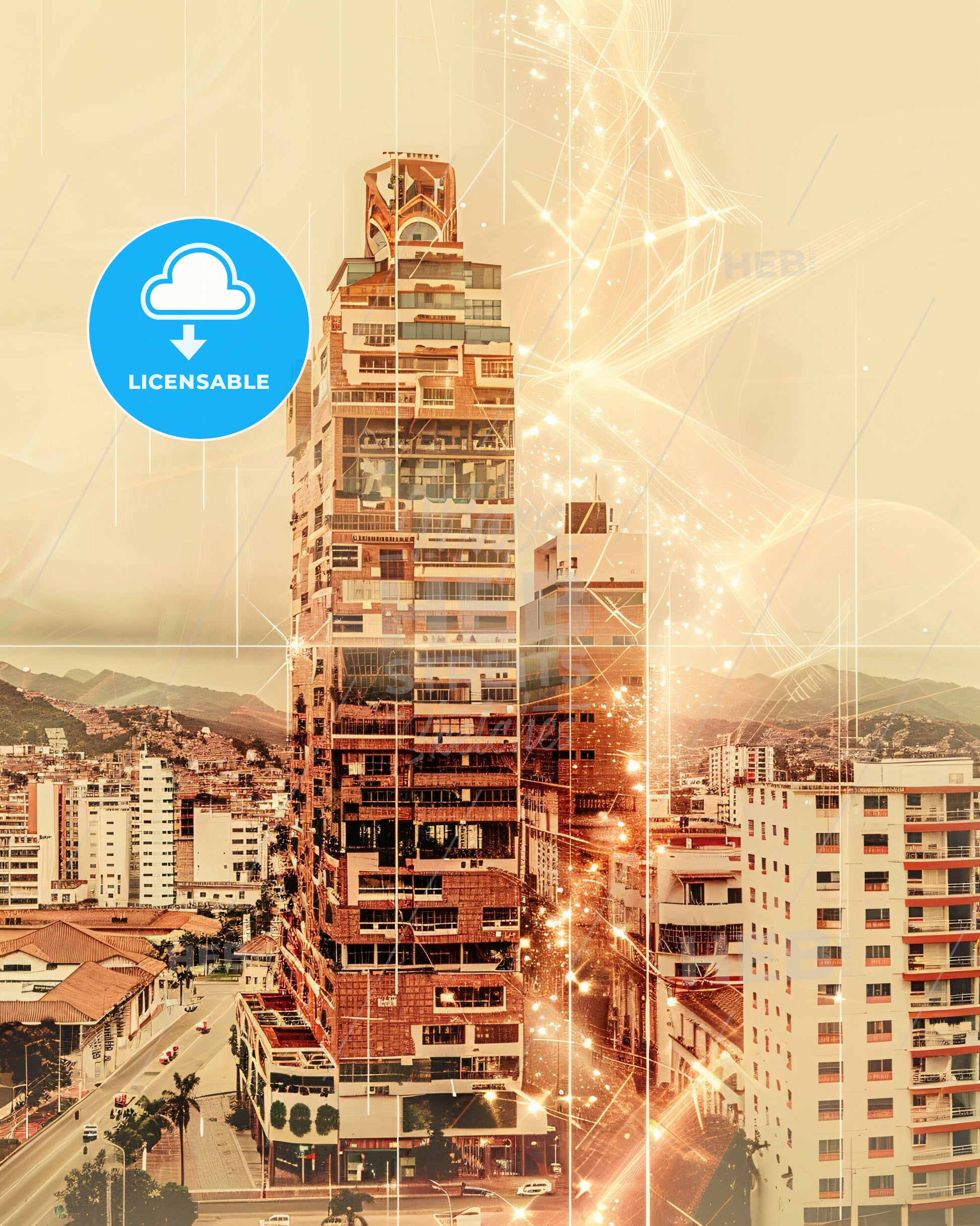 Santa Marta City Skyline Silhouette Poster - A tall building with many windows