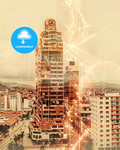 Santa Marta City Skyline Silhouette Poster - A tall building with many windows