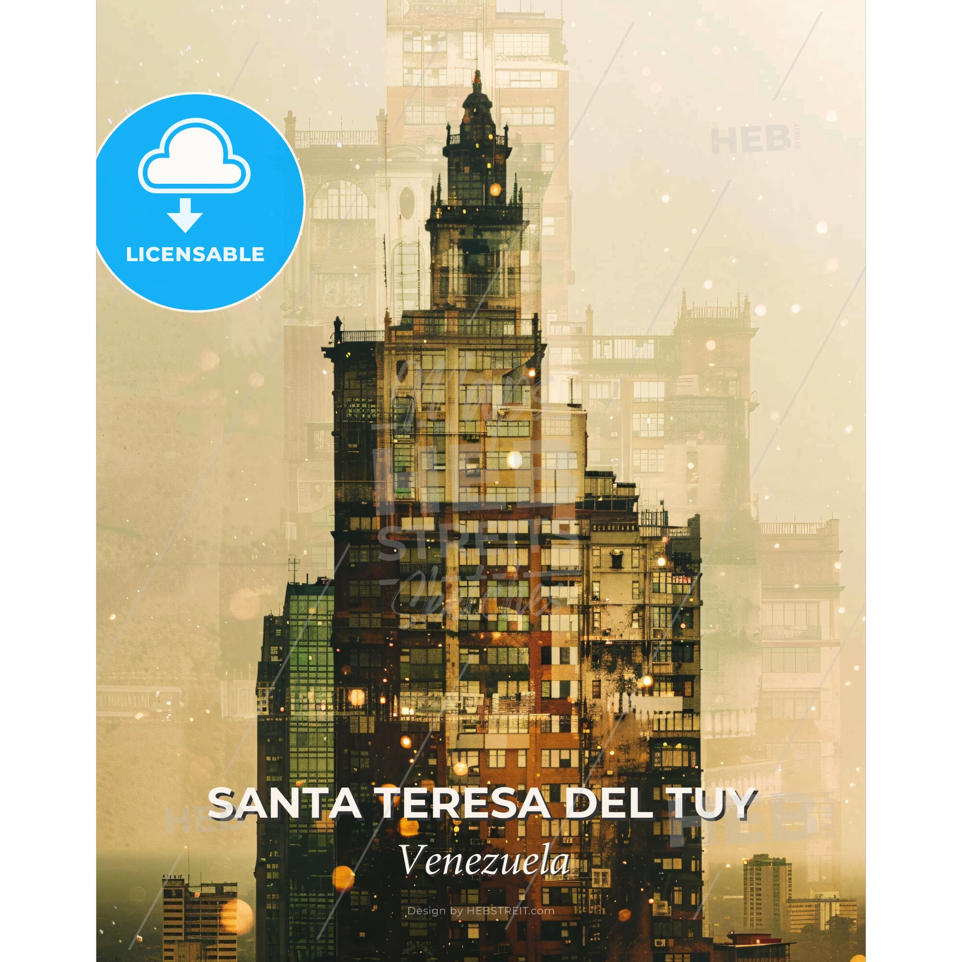 Santa Teresa del Tuy Skyline Composite Art Poster - A double exposure of a city - Square format print template