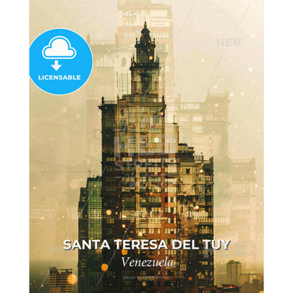 Santa Teresa del Tuy Skyline Composite Art Poster - A double exposure of a city - Square format print template