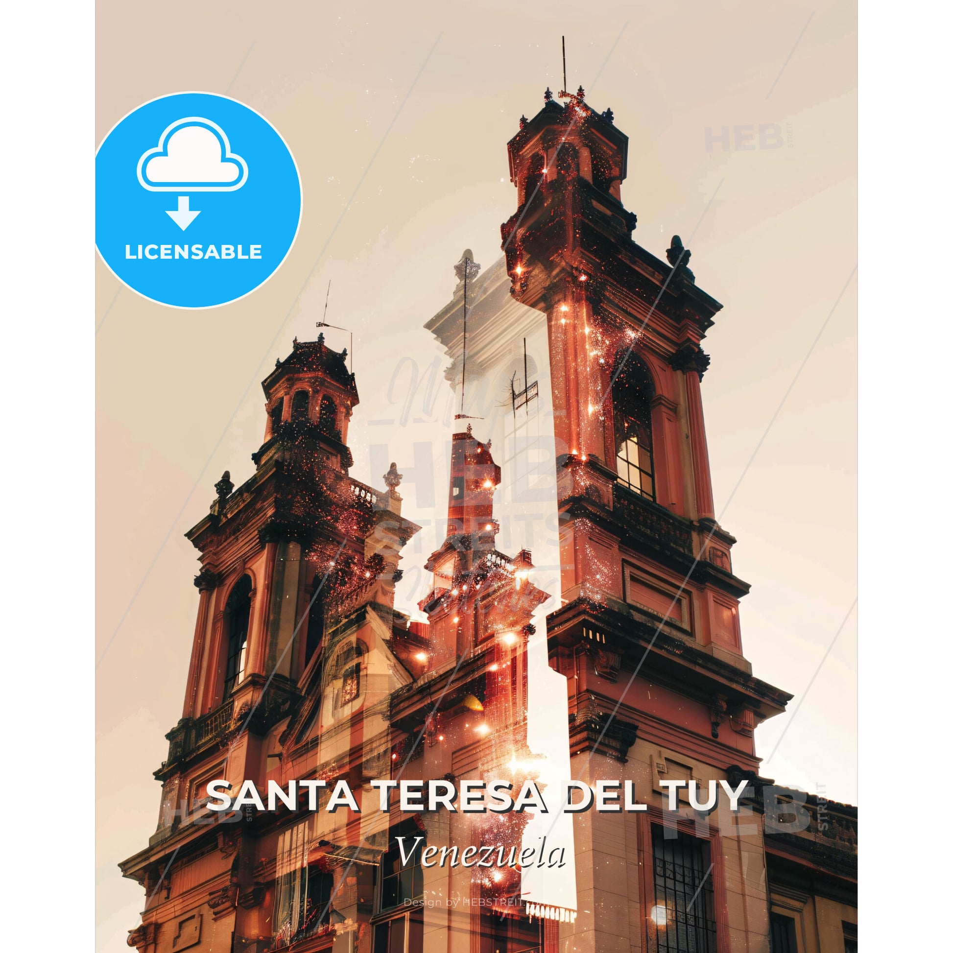 Santa Teresa del Tuy Skyline Composite Art Print - A building with towers and lights - Square format print template
