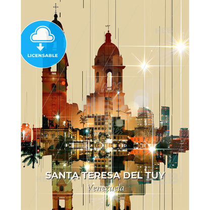 Santa Teresa del Tuy City Skyline Artsy Poster - A city skyline with a reflection of the lights - Square format print template