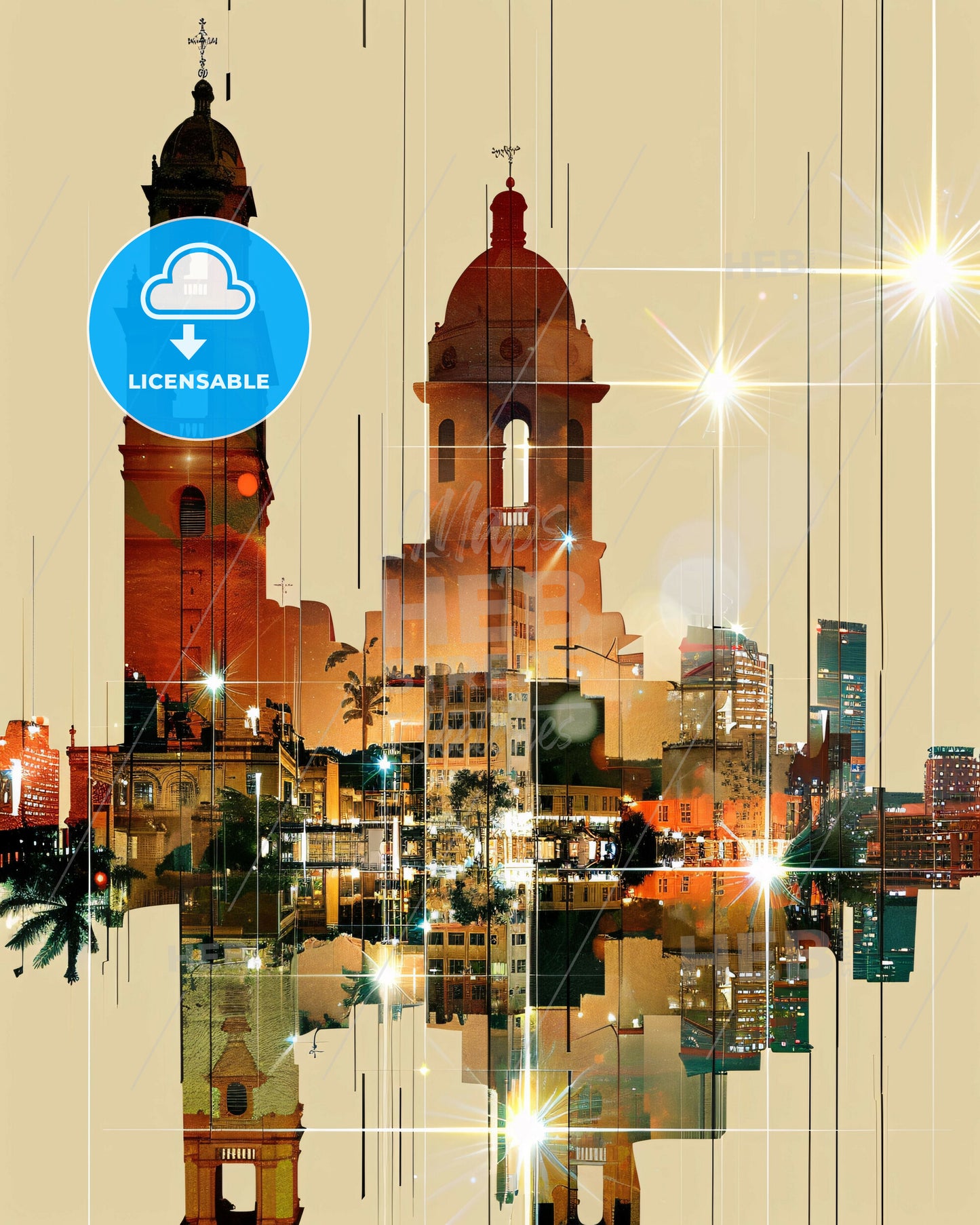 Santa Teresa del Tuy City Skyline Artsy Poster - A city skyline with a reflection of the lights