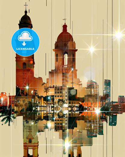Santa Teresa del Tuy City Skyline Artsy Poster - A city skyline with a reflection of the lights