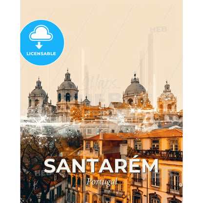 Santarém Skyline Icons Composite Art Bright Beige - A city with many buildings - Square format print template