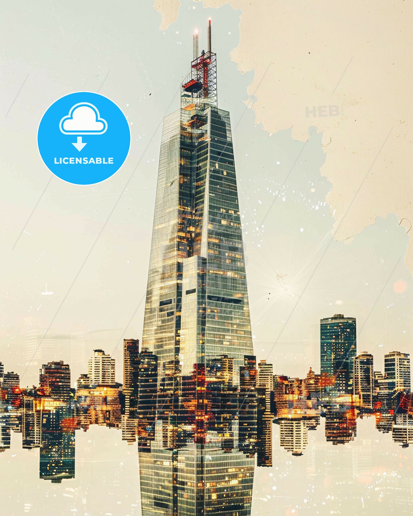 Santiago City Panorama Iconic Architecture Poster - A tall building with a crane on top of it