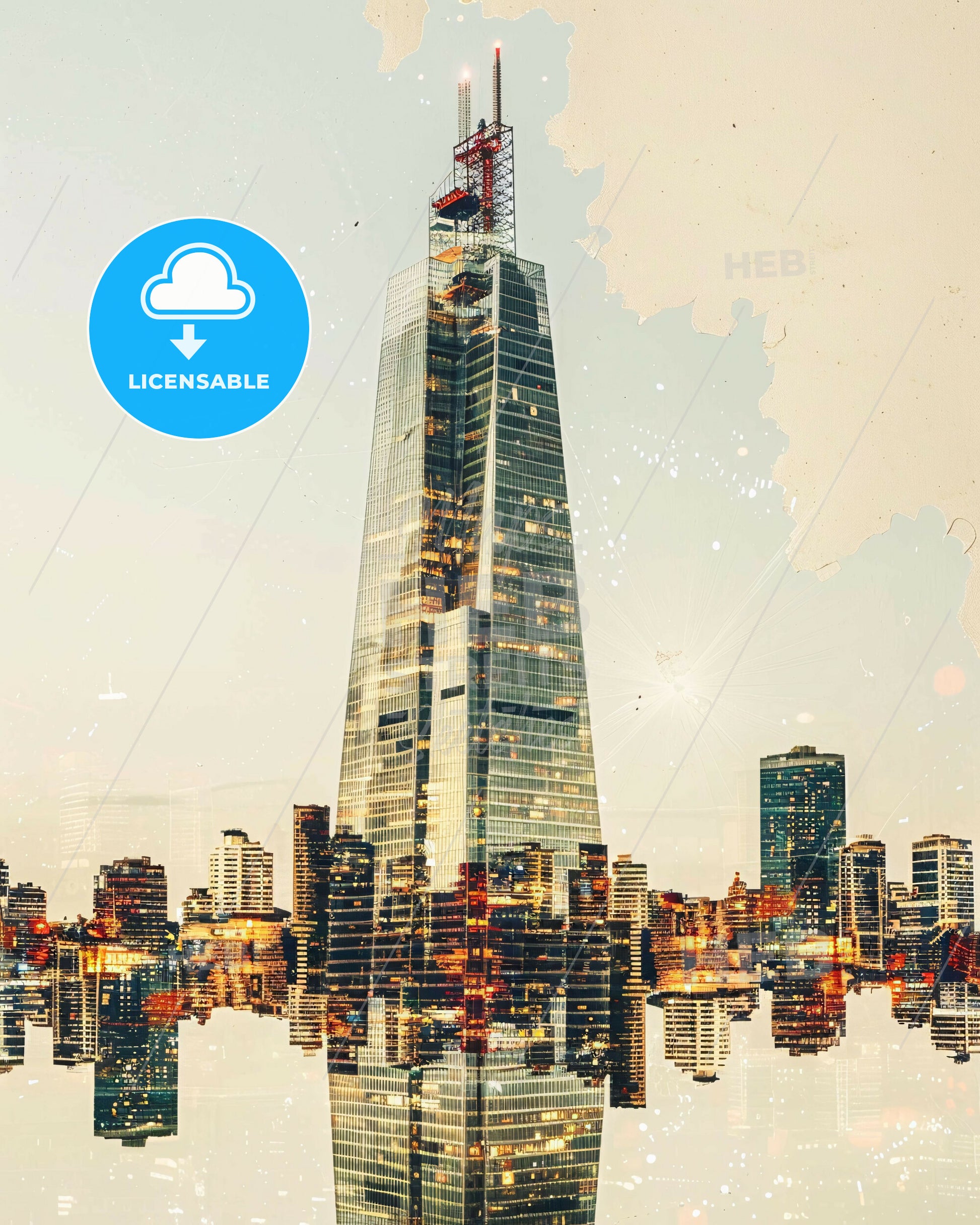 Santiago City Panorama Iconic Architecture Poster - A tall building with a crane on top of it