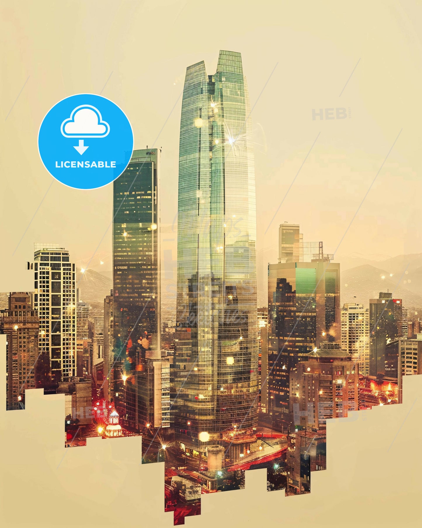 Santiago Skyline Local Architecture Icons Art Poster - A city skyline with many tall buildings