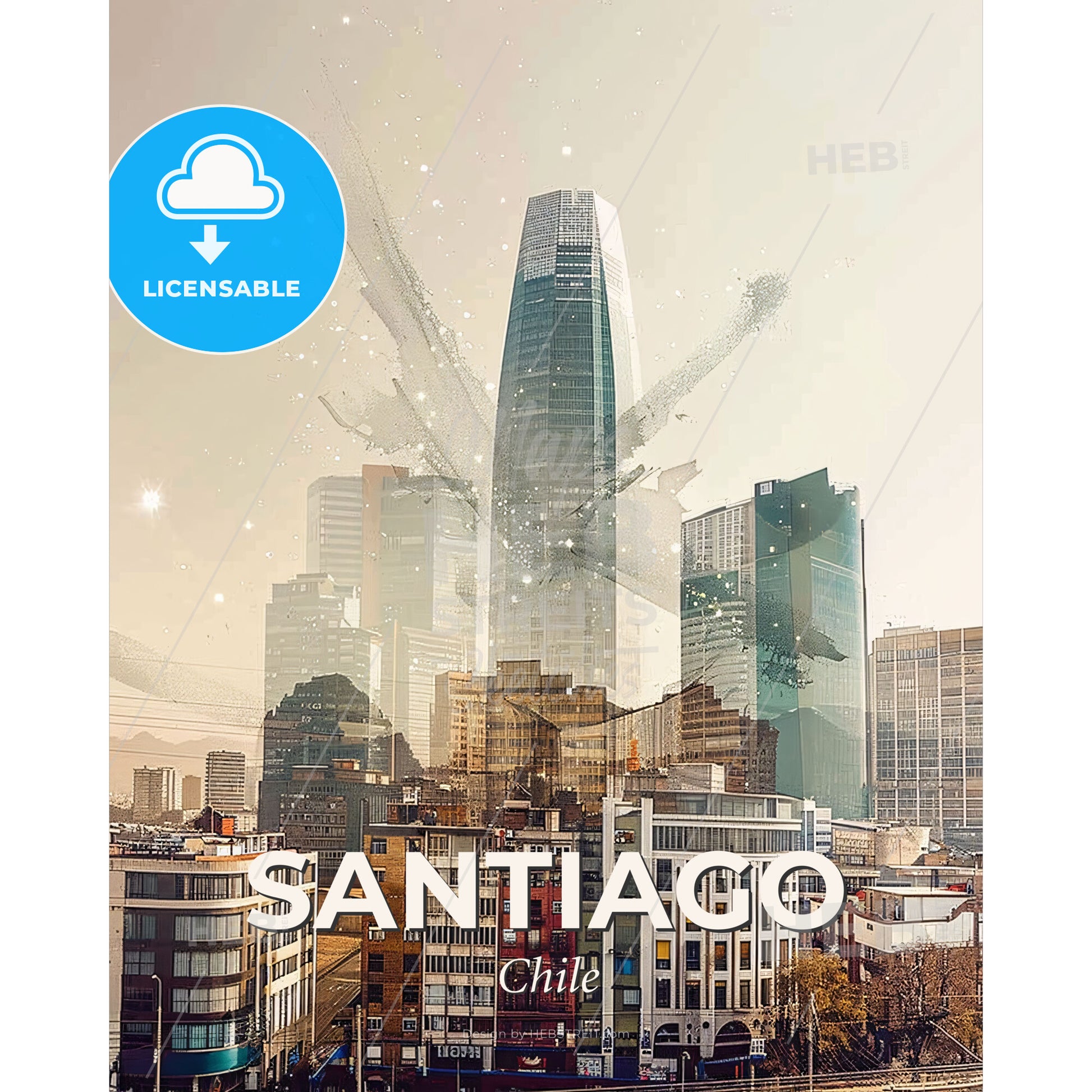 Santiago Skyline Double Exposure Art Print - A city with many buildings - Square format print template