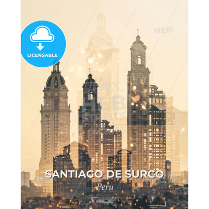 Santiago de Surco City Skyline Poster of Dreams - A city skyline with many tall buildings - Square format print template