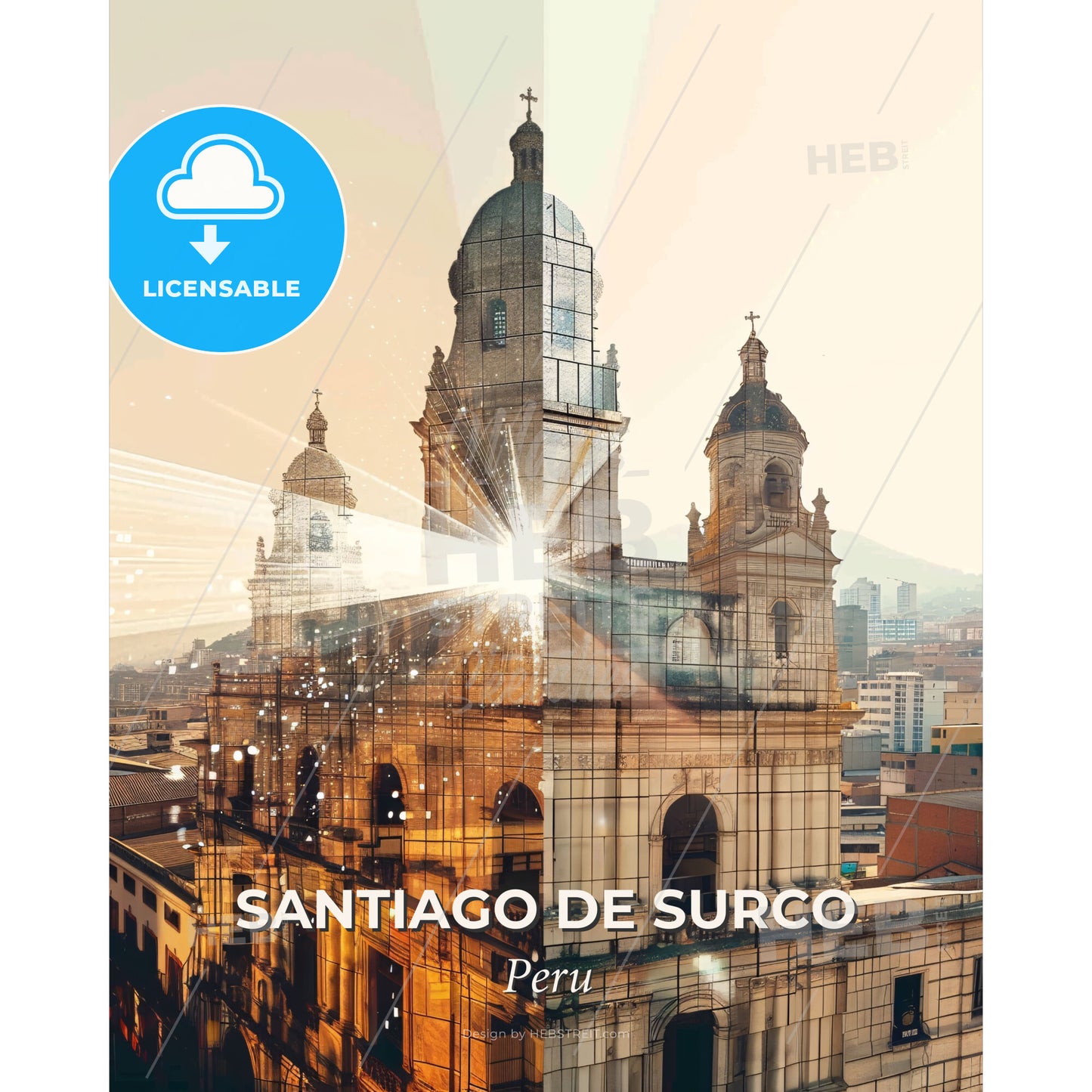 Santiago de Surco Skyline Cityscape Print - A large building with a large dome and a large tower - Square format print template
