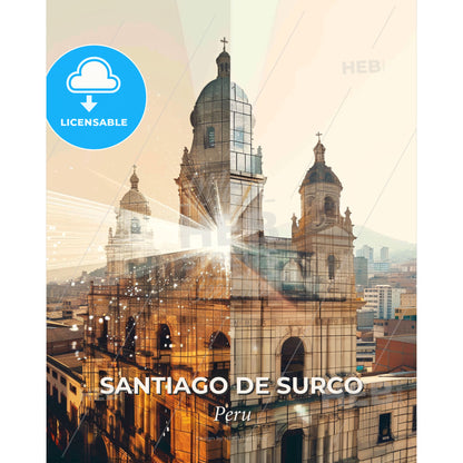 Santiago de Surco Skyline Cityscape Print - A large building with a large dome and a large tower - Square format print template