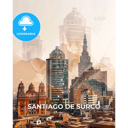 Santiago de Surco: City Skyline Composite Art - A city with many buildings - Square format print template