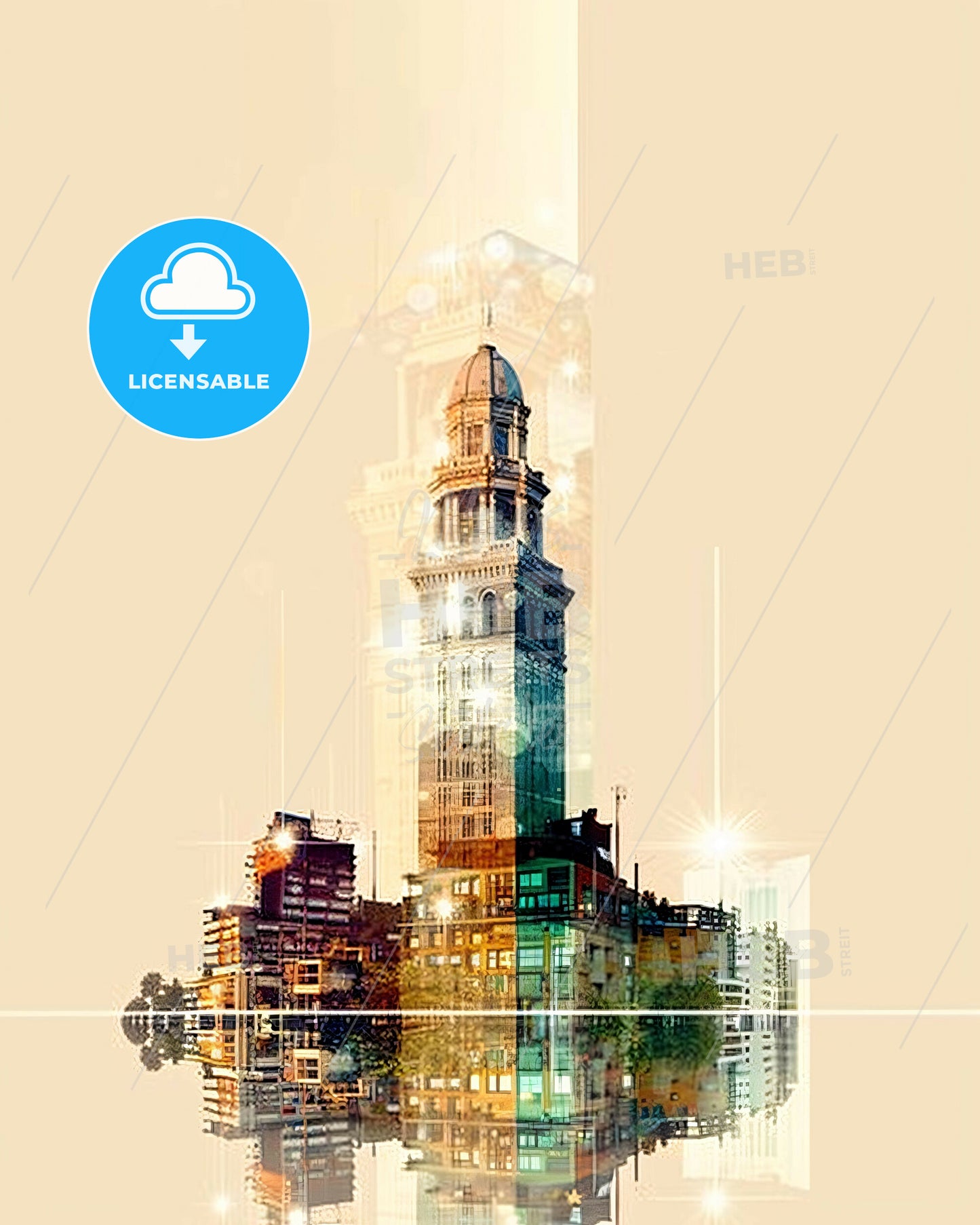 Santiago del Estero Skyline Art: Local Icons in Double Exposure - A city skyline with a tall tower