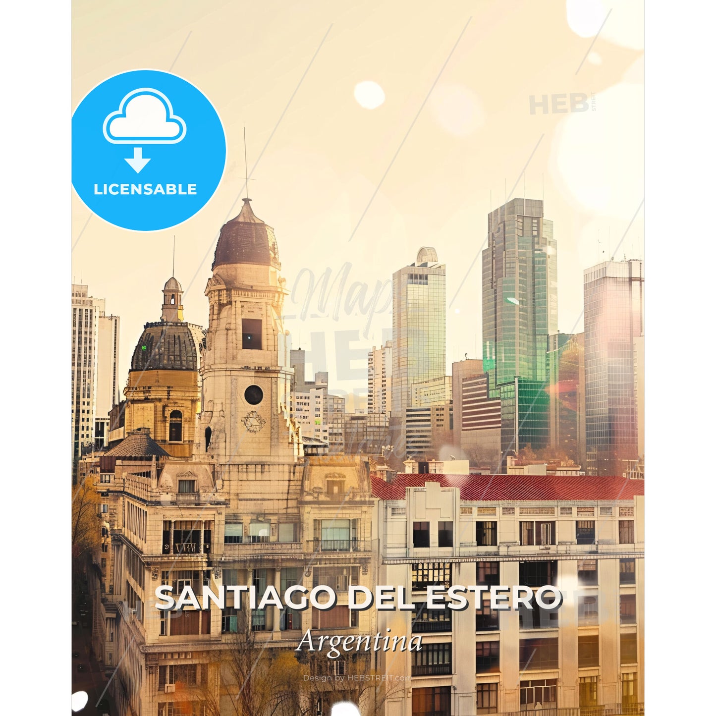 Santiago del Estero City Skyline Night Composite Art - A city with many buildings - Square format print template