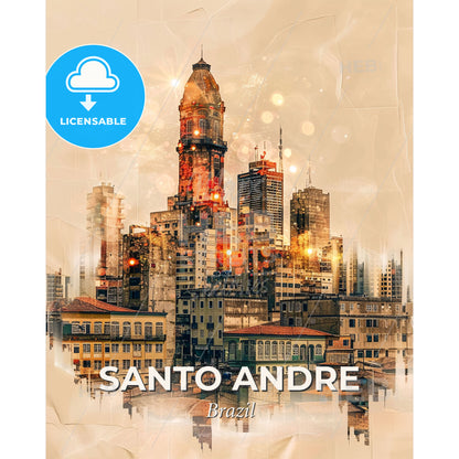 Santo Andre City Skyline Double Exposure Composite Art - A city skyline with many buildings - Square format print template